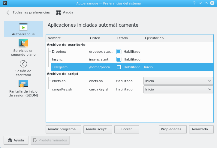 configuración de la energía